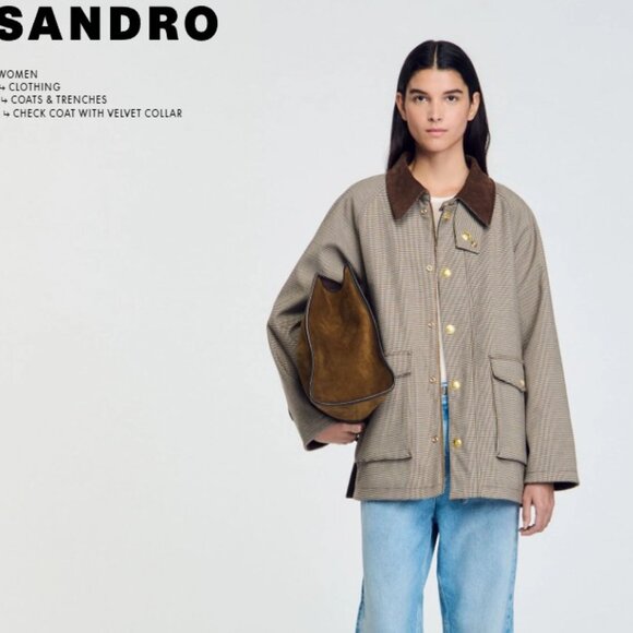 Sandro Check coat with velvet collar (brand new with tag) - Picture 1 of 16